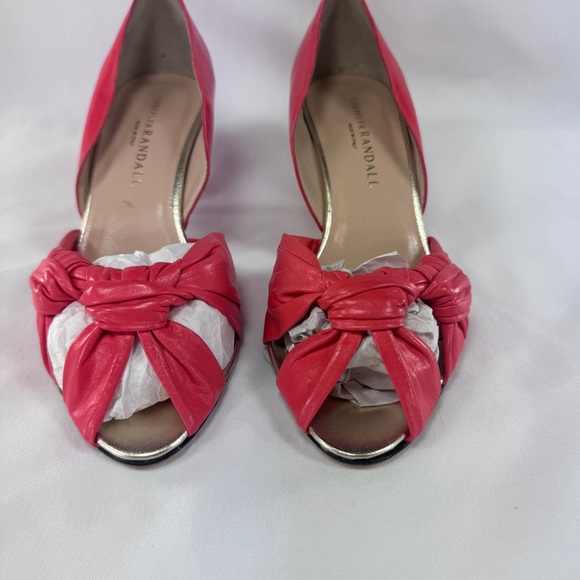 Loeffler Randall Knot Kid Nappa Leather D'Orsay Pumps Peep Toe Lipstick Pink 7 - Picture 10 of 14